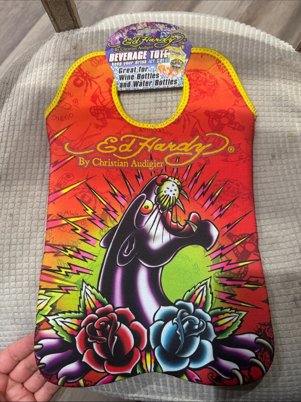 Ed Hardy Designs By Christian Audigier Neoprene Beverage Tote Panther Rose